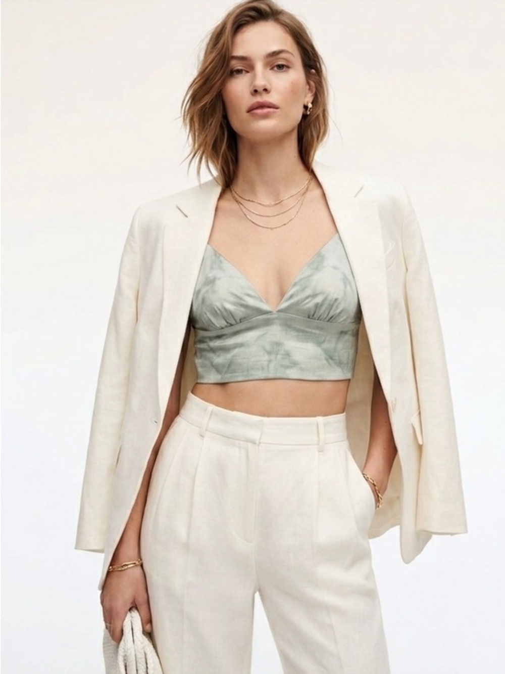 Zara Light Sage Satin Bralette Crop Top Size Extra Small
